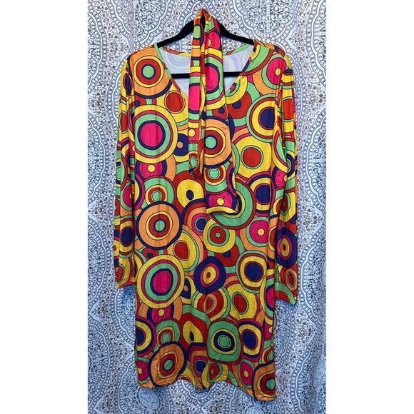 Hippie Costume Dress Size 3X Colorful Circle Pattern Long Sleeve with accessorie - Picture 2 of 12